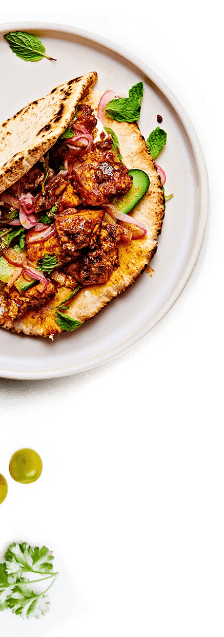 side banner of webpage. shows a chicken dish in a bbq sauce in a wrap